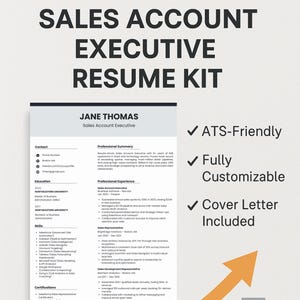 Plantilla de currículum de ejecutivo de ventas, CV y carta de presentación compatibles con ATS, kit moderno y editable para profesionales que buscan empleo.