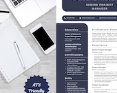 Senior Project Manager Resume Template | ATS-Friendly Editable Canva CV with Cover Letter