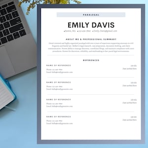 May include: A resume for Emily Davis, a paralegal in Boston, MA. The resume includes her contact information, a professional summary, and a list of references.