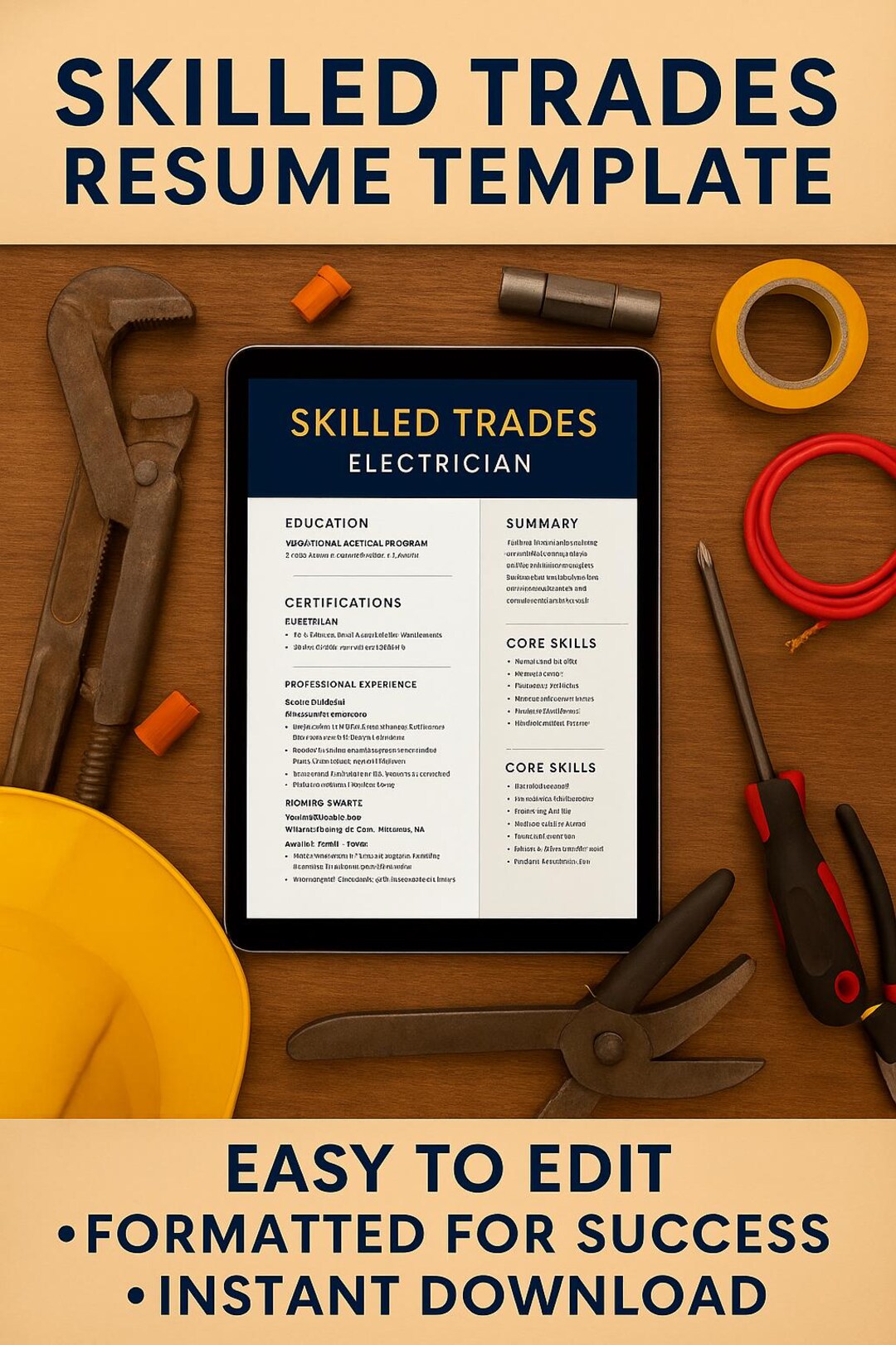 Skilled Trades Resume Template Electrician Construction HVAC Ats