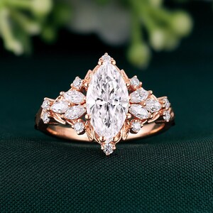 2.0ct Marquise Cut Moissanit Verlobungsring Art Deco Blatt Blumen Ehering 14k Gold Natur inspiriert Cluster Versprechen Ring Geschenk für Sie