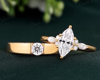 Couples Ring Set Solid Gold Moissanite Couple Rings Unique Mens