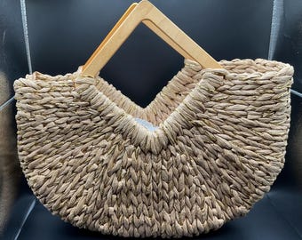 Bolsa grande de paja abierta tejida con cuerda de papel para la playa