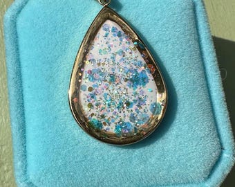 Custom Handmade BREASTMILK Preservation PENDANT Charm Necklace Jewelry 18K Gold Plated 30 mm TEARDROP Water Drop Bezel Mother Gift Keepsake