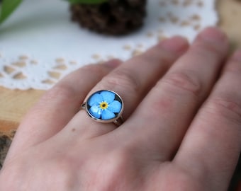 Forget Me Not Rings | Blue Flower Ring | Flower Jewelry | Silver Tone Ring | Forget-me-not | Romantic Gift