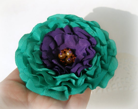 Fabric Flower Brooch Dark Green Flower Hair Clip Gentle Emerald Floral Hair Pin Fabric Flower Hair Accessory