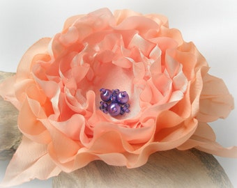 Light Peach Flower Hair Clip  | Gentle Floral Hair Pin | Fabric Flower Hair Accessory | Fabric Flower Brooch