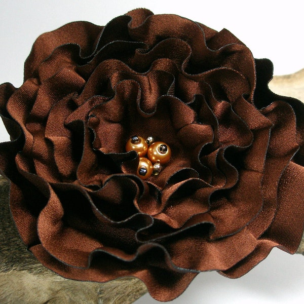 Brown Chocolate Flower Hair Clip  | Gentle Floral Hair Pin | Fabric Flower Hair Accessory | Fabric Flower Brooch