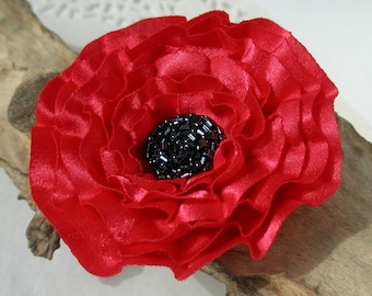 Red Poppy Flower Hair Clip | Bright Red Flower Hair Clip  | Gentle Floral Hair Pin | Fabric Flower Hair Accessory | Fabric Flower Brooch