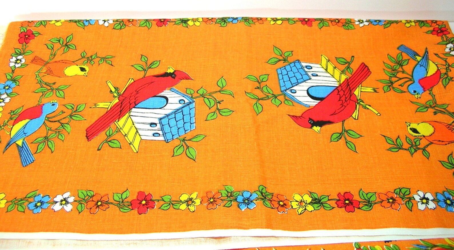 Vintage Tea Towel Fabric Orange Cotton Butterflies Etsy