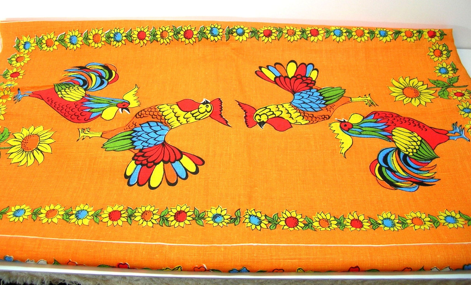 Vintage Tea Towel Fabric Orange Cotton Butterflies Etsy