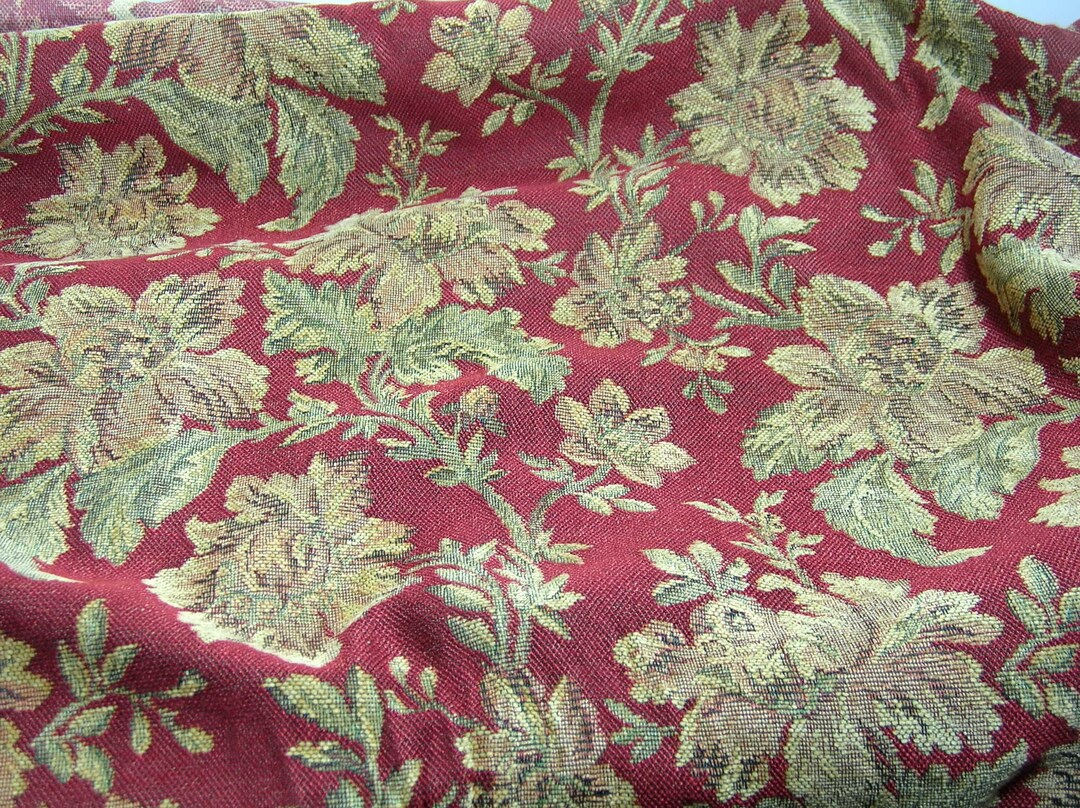 Floral Chenille Upholstery Fabric Red and Gold 7 Yards Etsy