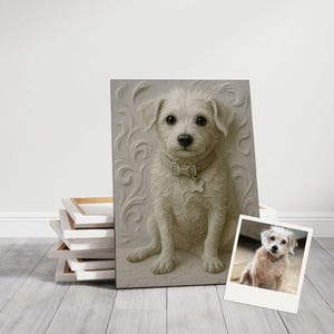 Benutzerdefinierte Hundeportrait Leinwand | Personalisierte 3D Haustier Kunst im Ton-Stil Zeitloses Andenken für Hunde-Liebhaber | Ausgefallenes Hunde Geschenk