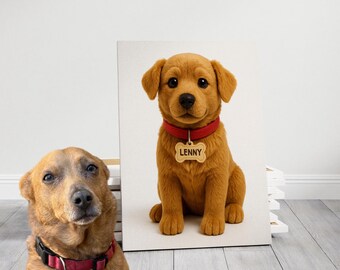 Custom Dog Portrait Canvas - Turn Your Pup Into an Adorable Plush-Stuffed Animal Style Artwork
