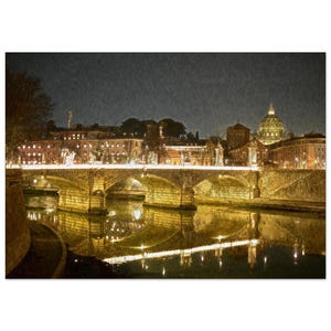 Poster artistico con vista notturna del Vaticano e del fiume Tevere - Splendida stampa per la decorazione della casa di Roma
