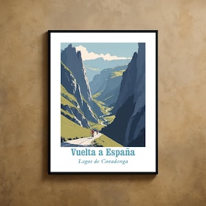 Vuelta a España Montagna Picos de Europa Lagos de Covadonga Poster ciclistico minimalista / Stampa artistica di arrampicata