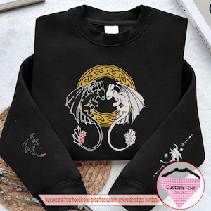 Sudadera bordada de Desdentado y Furia Luminosa, camiseta de Cómo conducir a tu dragón, sudadera bordada de Furia Nocturna, regalos para amantes de los dibujos animados