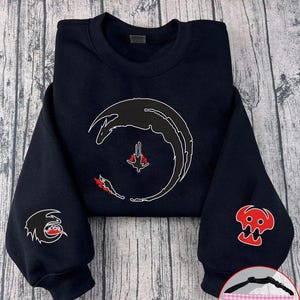 Embroidered Toothless & Light Fury Sweatshirt, How To Drive Your Dragon Shirt, Night Fury Embroidery Sweatshirt, Gifts for Cartoon Lovers