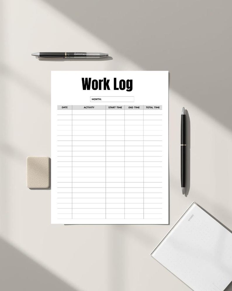 Editable Work Log Template | Printable Daily Time Tracker (canva PDF ...