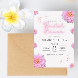 Invito per addio al nubilato con motivo floreale rosa, biglietto d'invito per addio al nubilato, invito per addio al nubilato, design floreale, invito per sposa, biglietto d'invito per addio al nubilato