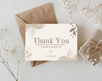 Beige Watercolor Floral Simple Thank You Card, Canva Customizable Template