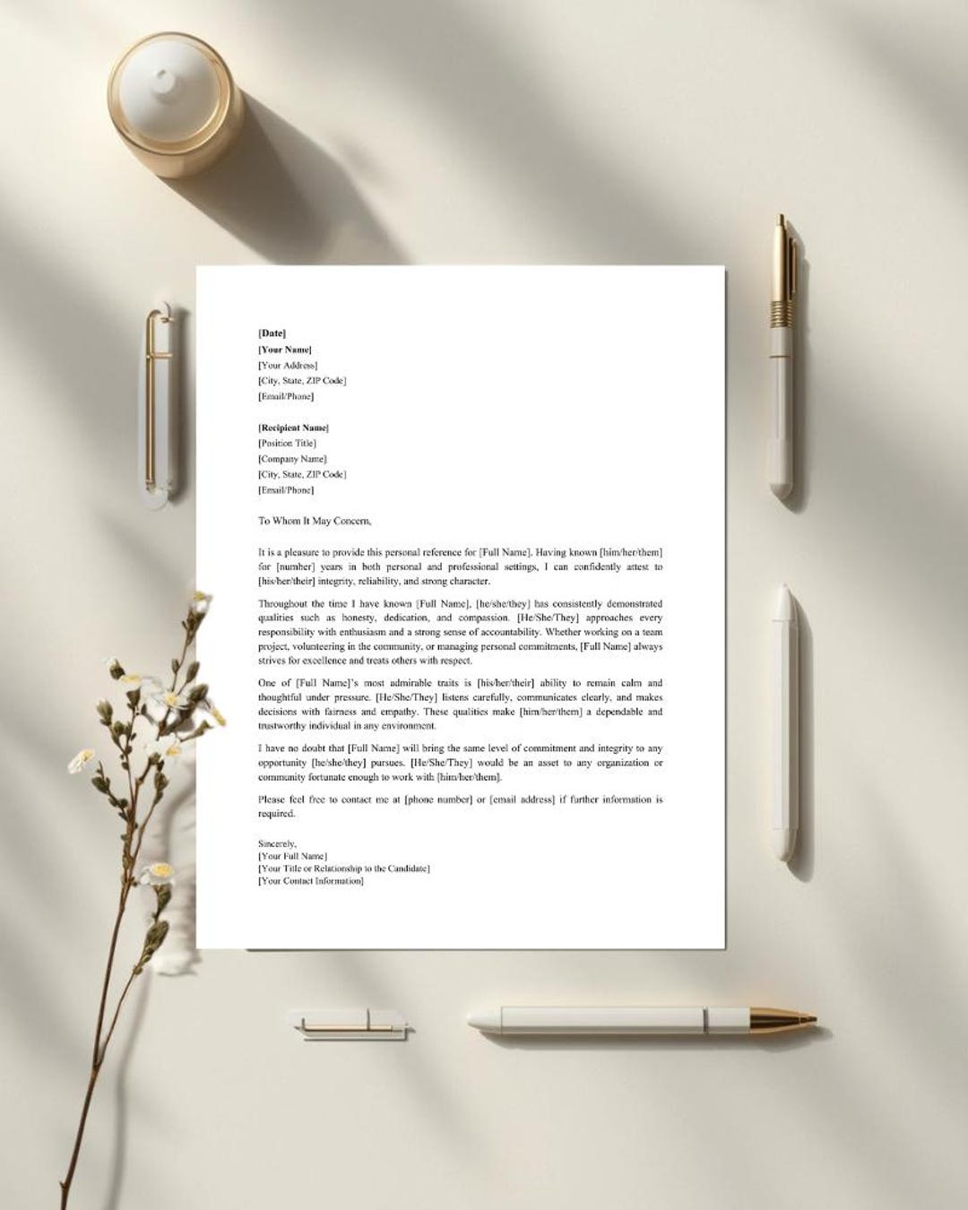 Personal Reference Letter Template | Character Reference Printable ...