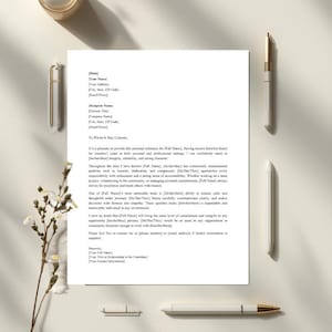 Mall för personligt referensbrev | Utskrivbar karaktärsreferens | Redigerbar rekommendation i PDF- och Word-dokument