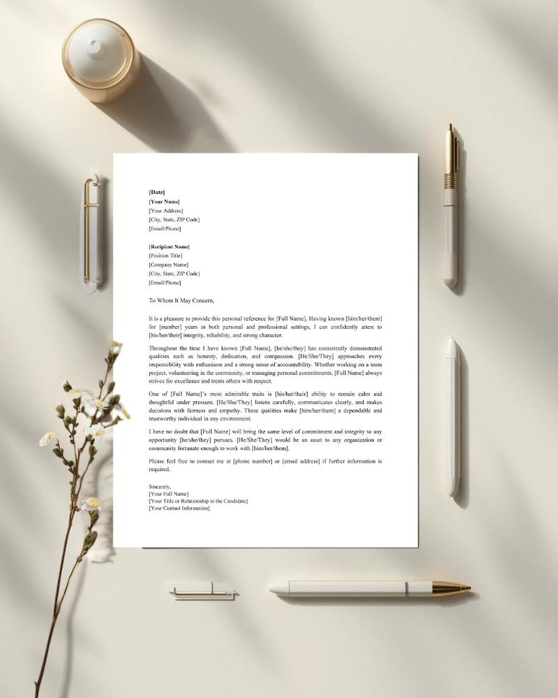 Personal Reference Letter Template | Character Reference Printable ...
