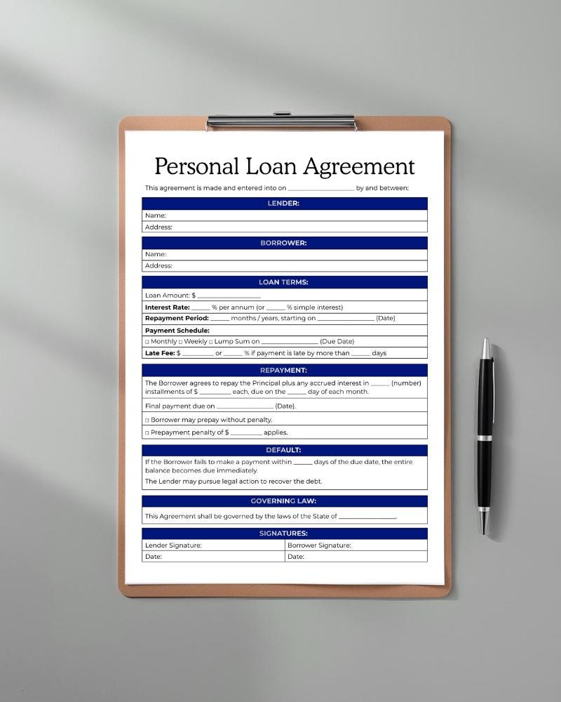 Personal Loan Agreement | Editable Loan Contract Template | Simple ...