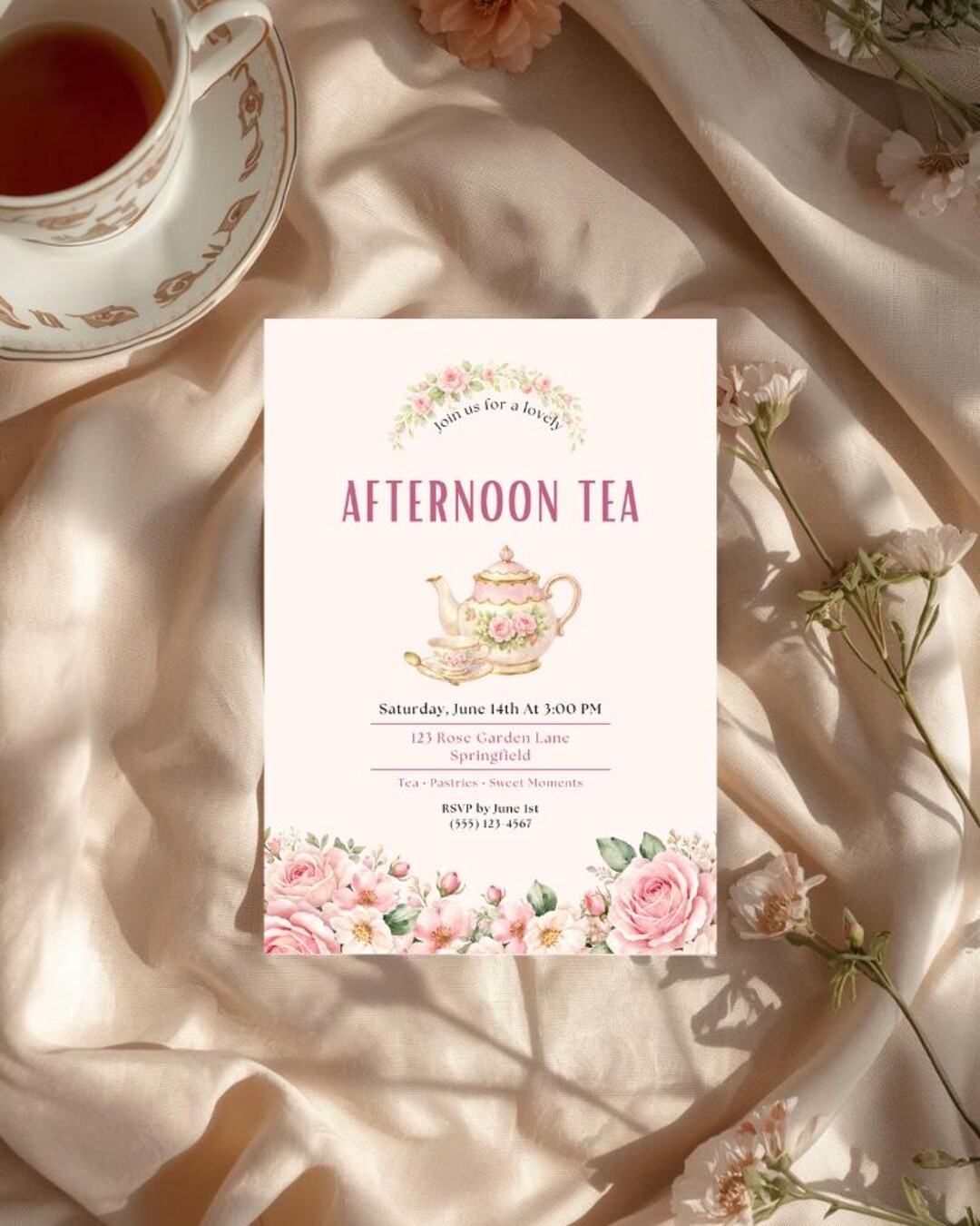 Vintage Floral Afternoon Tea Party Invitation (editable Template) - Etsy