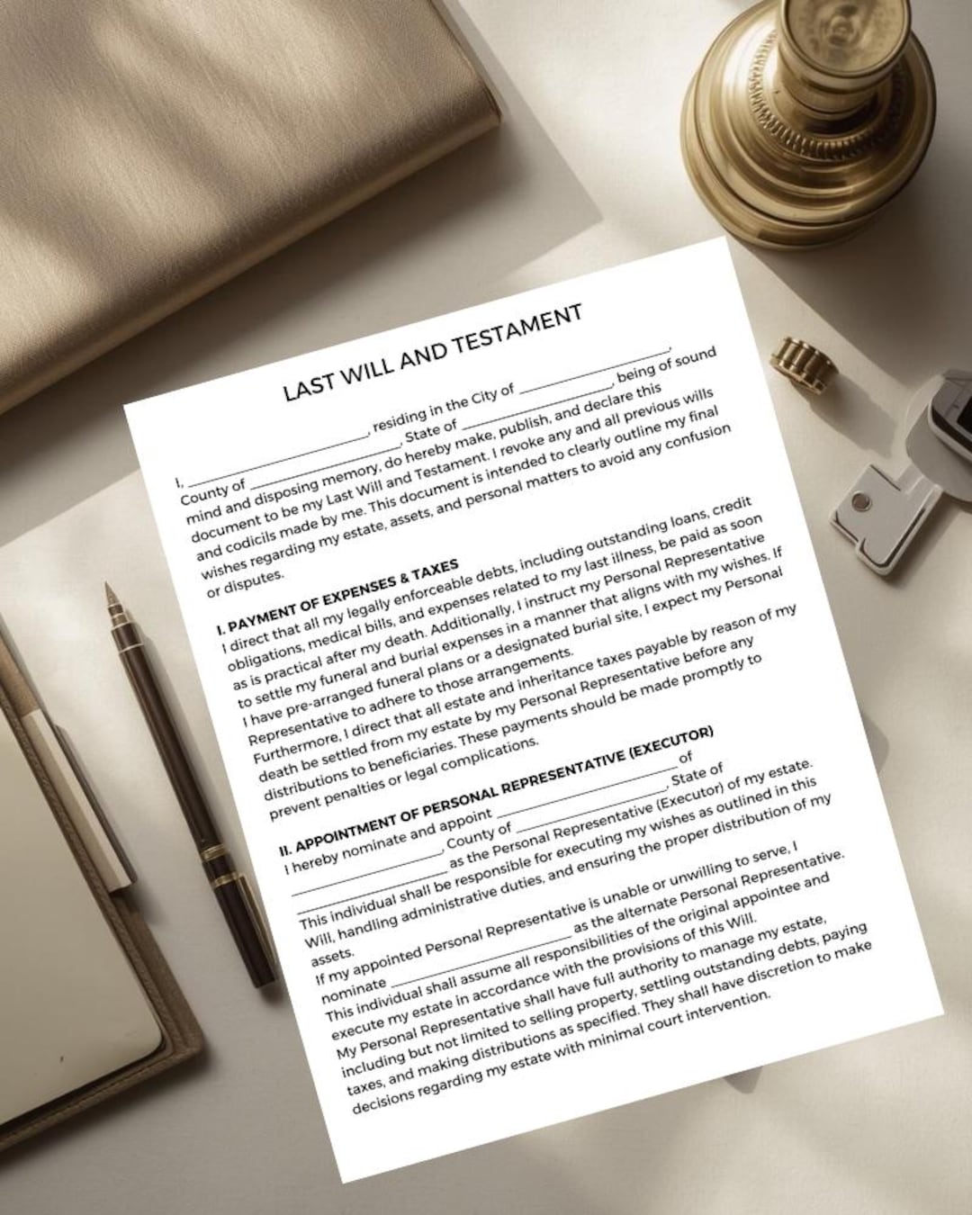 Last Will and Testament Template | Editable Will Form | Estate Planning ...