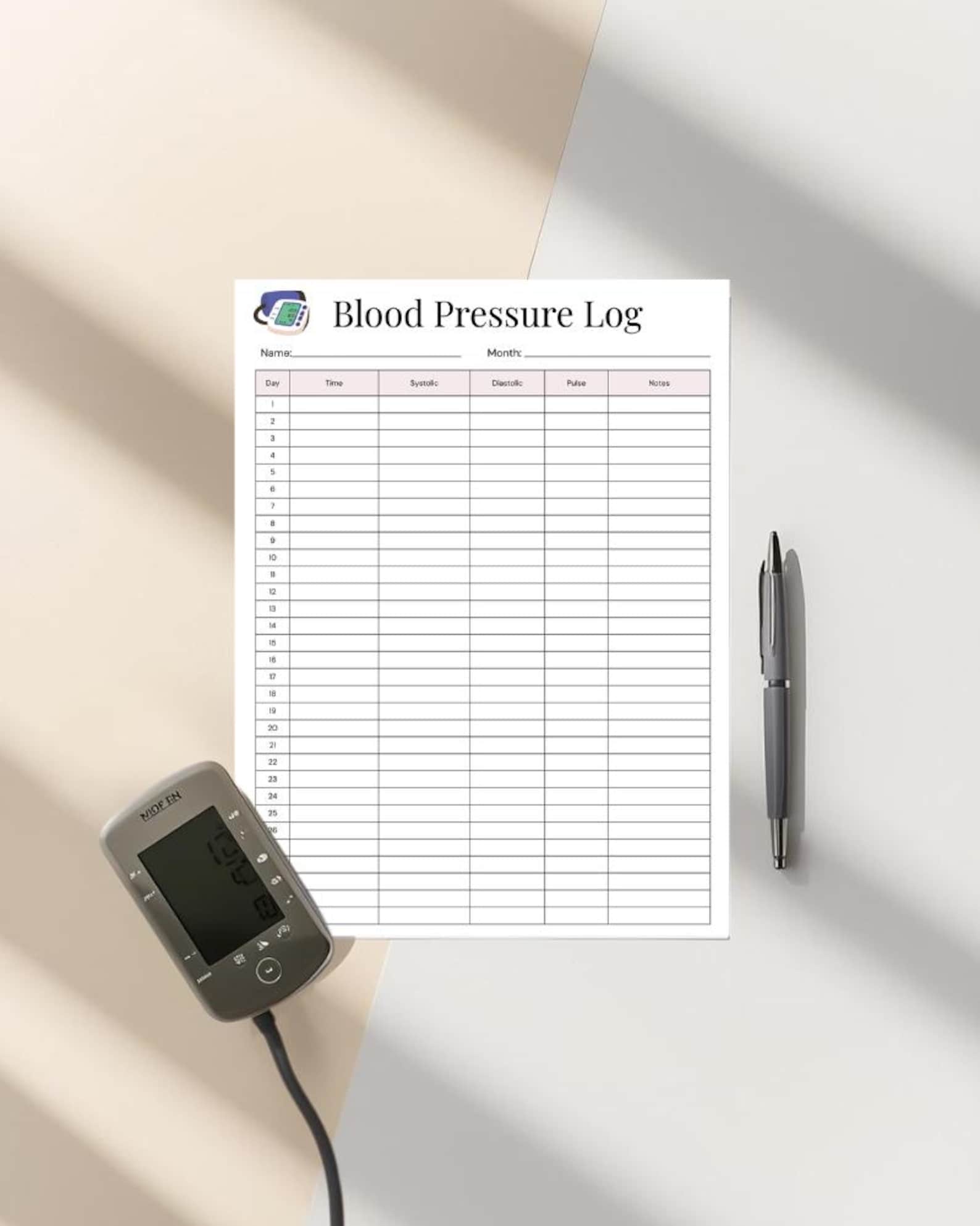 Blood Pressure Log Printable | Canva Editable Health Tracker PDF ...