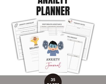 Anxiety Planner Mental Health Workbook Self-Care Journal Printable Wellness Tracker