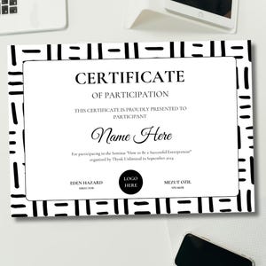 Black and White Patterned Certificate of  Participation, Certificate Design, Printable Award, Event Certificate, Employee Recognition