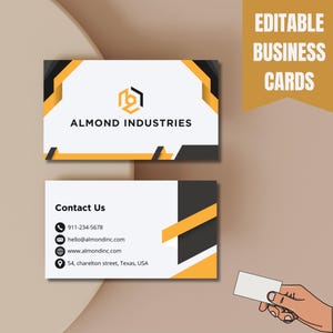 White and Yellow Grey Professional Corporate Business Card | Modern Minimalist Business Card Template | Editable Digital Branding Cards