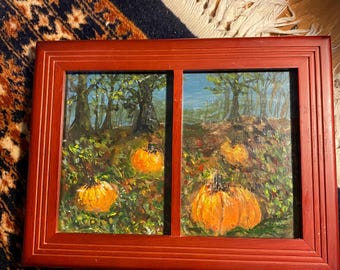 Pumpkin Patch Acrylic Painting in Wooden Frame