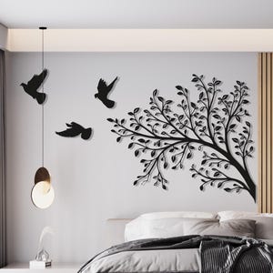 Birds on Tree Branch Metal Wall Art – Nature Silhouette Sculpture, Minimalist Forest Decor, Oversized Wall Accent, Gift for Bird Lovers