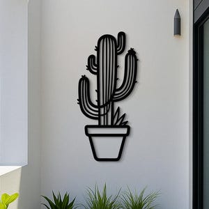 Potted Cactus Metal Wall Art – Minimal Boho Plant Decor, 3D Powder-Coated Landscape Sculpture, Modern Home Accent, Gift for Plant Lovers