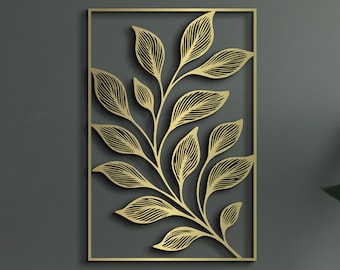 Moderne metalen blad kunst aan de muur, botanisch staal muur decor, minimalistische natuur geïnspireerde muur opknoping, zwart metalen wandsculptuur voor woonkamer
