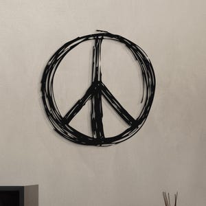 Zen Brush Design Peace Symbol, Metal Wall Art, Modern Peace Sign Decor, Minimalist Wall Art, Spiritual Home Decor, Handmade Zen Artwork