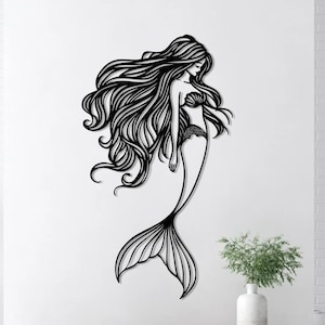 Mermaid Metal Wall Art, Coastal Ocean Wall Decor, 3D Sea Sculpture, Nautical Wall Hanging, Beach House Wall Art, Bathroom Wall Accent