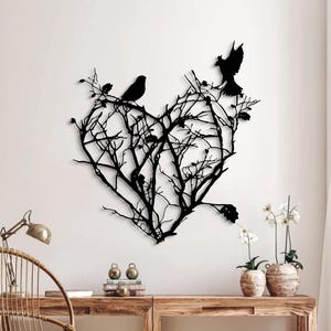 Metal Tree Wall Art, Heart Wall Art, Tree of Life Metal Wall Art, Metal Heart Wall Decor, Metal Bird Wall Art, Tree with Birds Metal Art