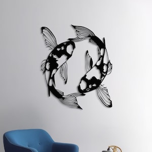 Koi Fish Metal Wall Art, Feng Shui Home Decor, School of Fish Family Interior Wall Decor, Abstract Goldfish, Betta Fish Art, Yin Yang Decor