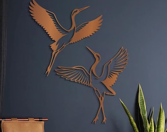 Luxus japanische Metallkran Wandkunst - Minimalistische Origami Vogel Skulptur, Zen Wanddekoration für Wohnzimmer, Eingangsbereich oder Schlafzimmer