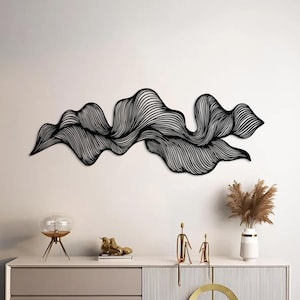 Abstract Metal Wall Art for Modern Interiors - Minimalist Line Art Wall Sculpture - Black Metal Decor for Entryway, Living Room & Office
