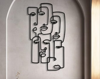 Abstract Face Metal Wall Art, Picasso Style Line Art Decor, Modern Face Line Metal Wall Art, Minimalist Black Metal Wall Decor