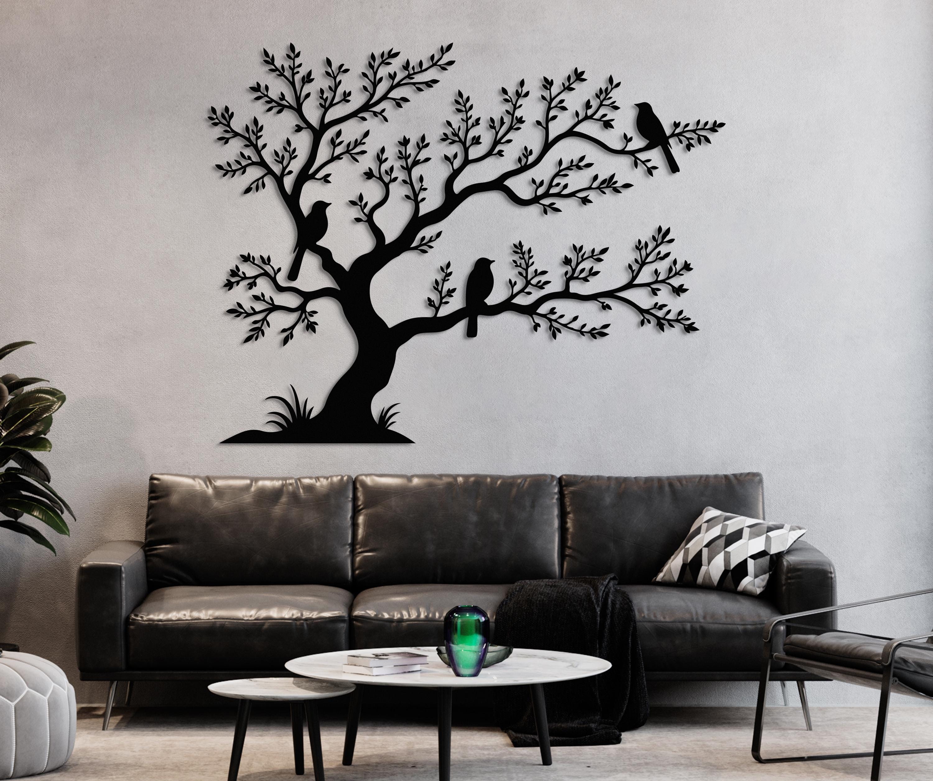 Black Metal Bird Tree Wall Art — Modern Birds on Branch Sculpture ...