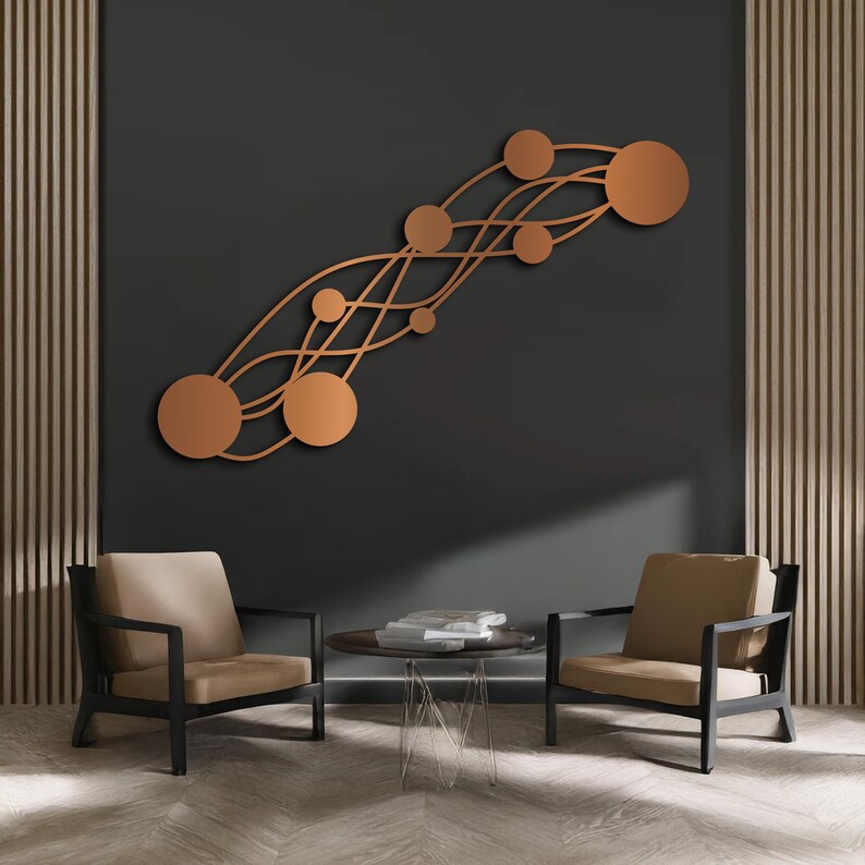 Modern Abstract Metal Wall Art, Black Circle Line Sculpture for Living ...