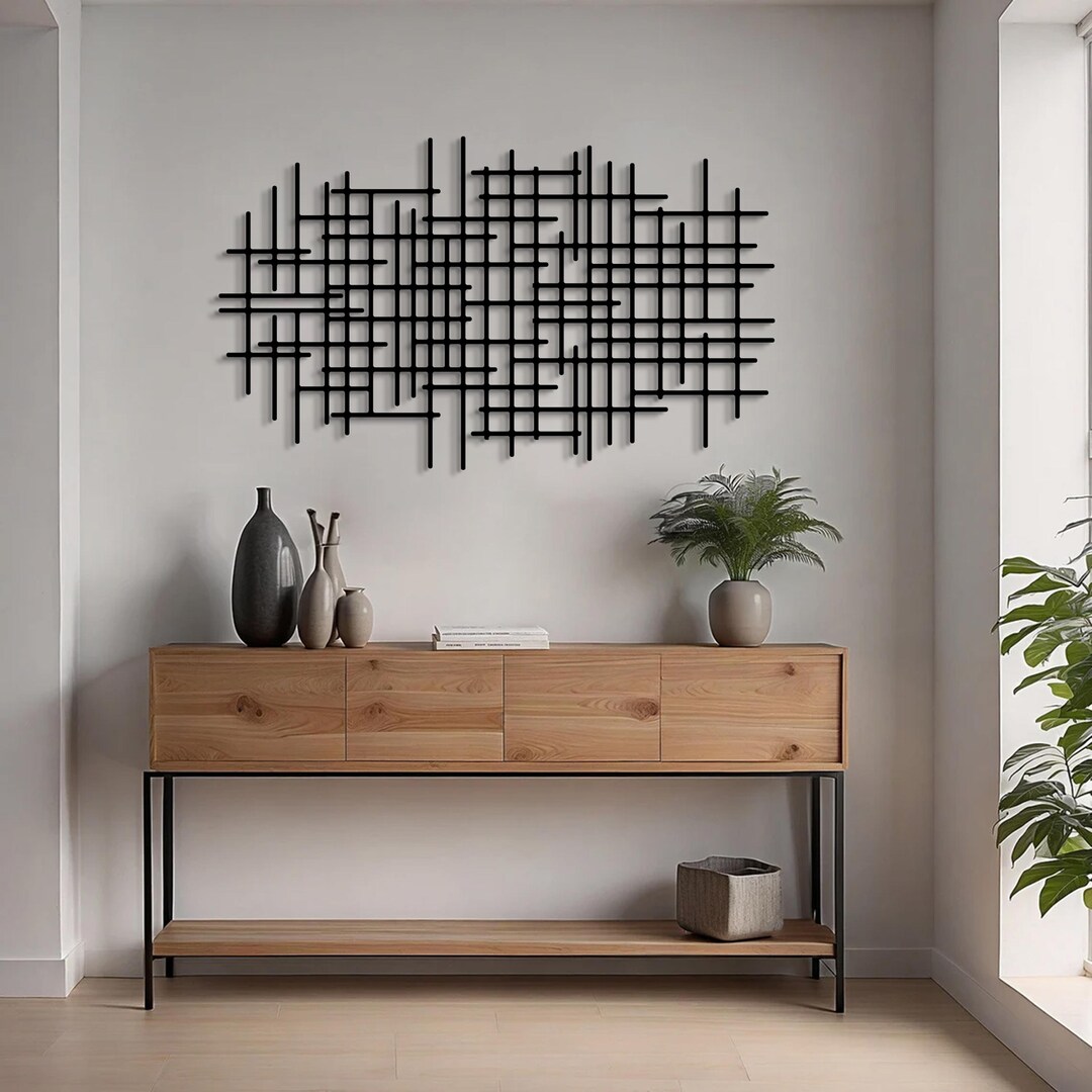Modern Abstract Line Metal Wall Art, Contemporary Geometric Oversized ...