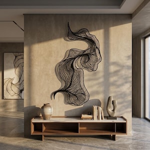 Luxury Abstract Metal Wall Art, Modern Minimalist Line Sculpture, 3D Large Black Metal Wall Decor For Living Room, Bedroom Or Above Bed
